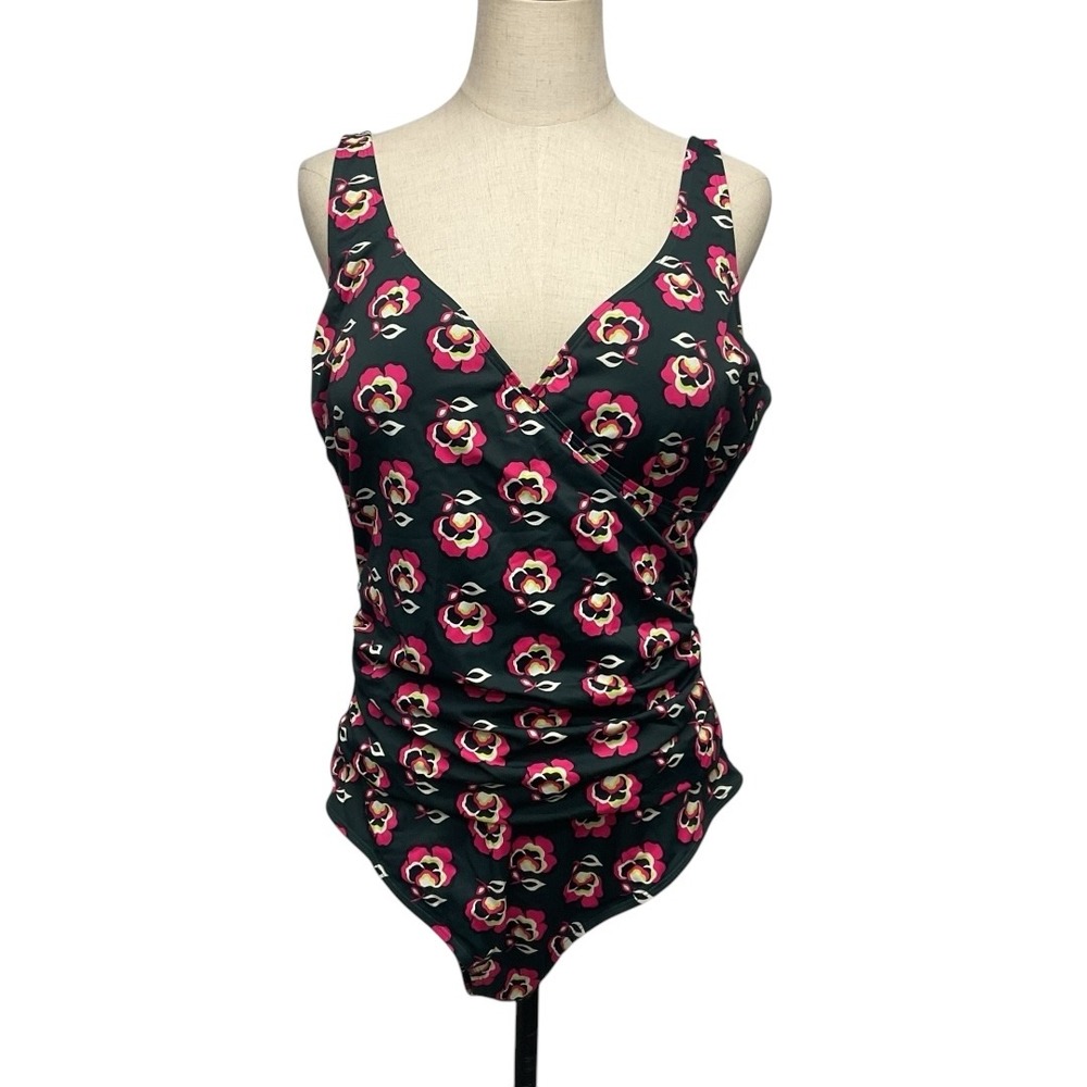 Boden Women's Floral One Piece Swimsuit Size 16R Ruched Tummy Control Swimwear